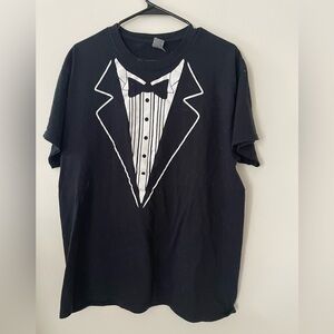 Gildan Black Tee with White Tuxedo Graphic